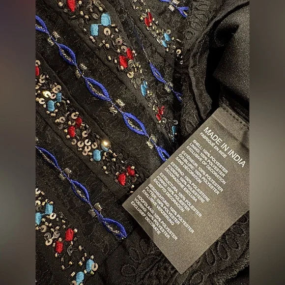 Club Monaco Black Multicolored Sequin Beaded A-Line Mini Skirt Scalloped Size 10 - Picture 3 of 4